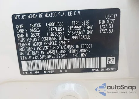 2017 Honda Hr-V Ex из США, поврежденный, VIN 3CZRU5H50HM722094